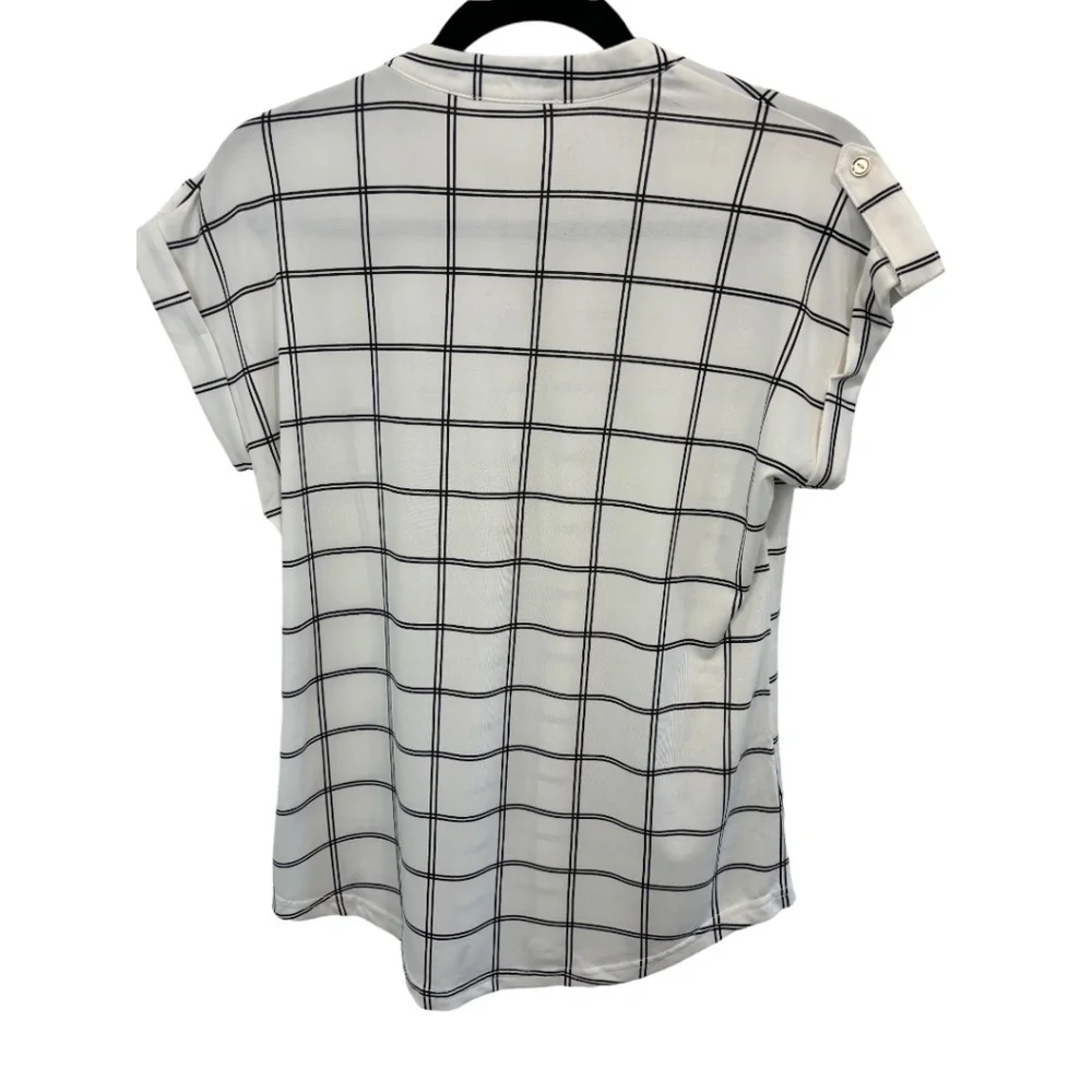 The Workshop Cap Sleeve 1/4 Zip Black White Plaid Top Size Large NWT - Picture 2 of 4